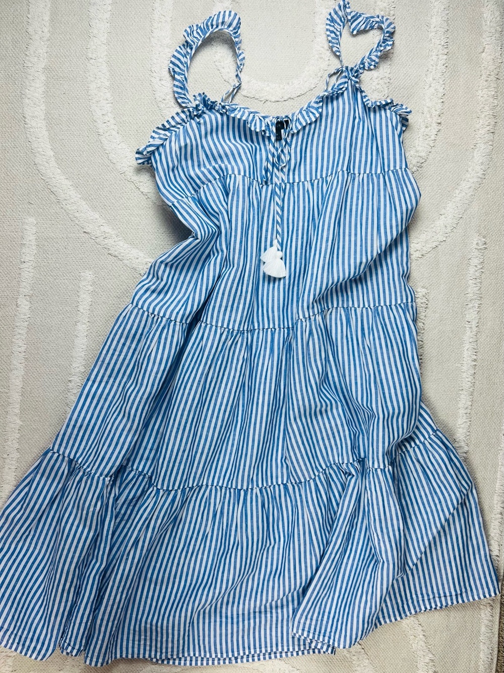 J.Crew Cotton-Linen Tiered Maxi Dress – Blue & White Striped – Size Medium